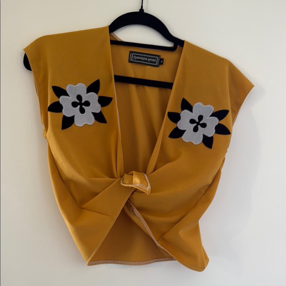 Retro Vintage Style Yellow Floral Knot-Front Top
